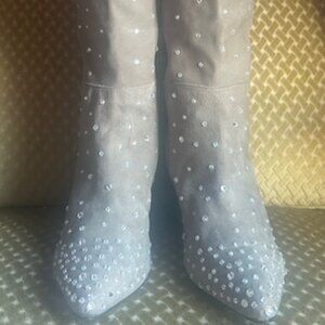 Free People Collection Taupe Suede Rhinestone Diamante Dream High Boots